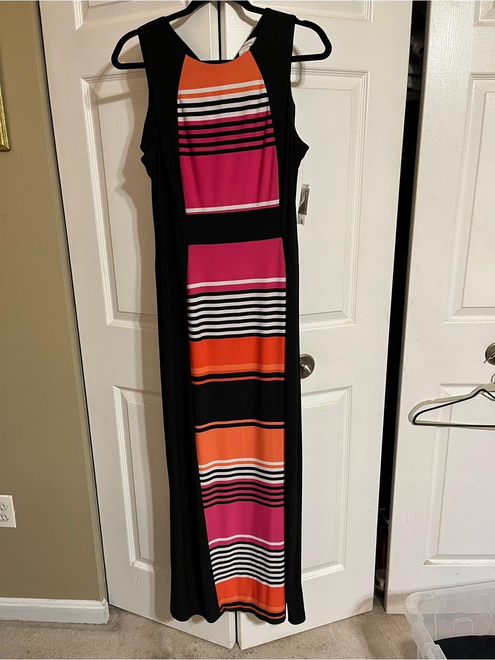 Liz Claiborne Black Maxi Dress with Pink & Orange Stripe Panel